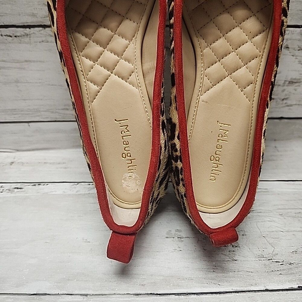 J. McLAUGHLIN Anastasia Leopard Calf Hair Ballet Flats Red Trim Sz 7.5 - Picture 4 of 12